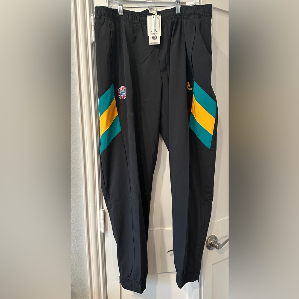 Adidas Black Bayern Munich Joggers with Teal and Yellow Accents - New With Tags!